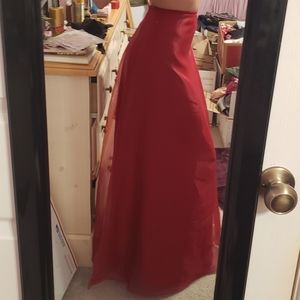 Bill Levkoff Ruby Red Sheer Tulle Formal Floor-Length Maxi Skirt